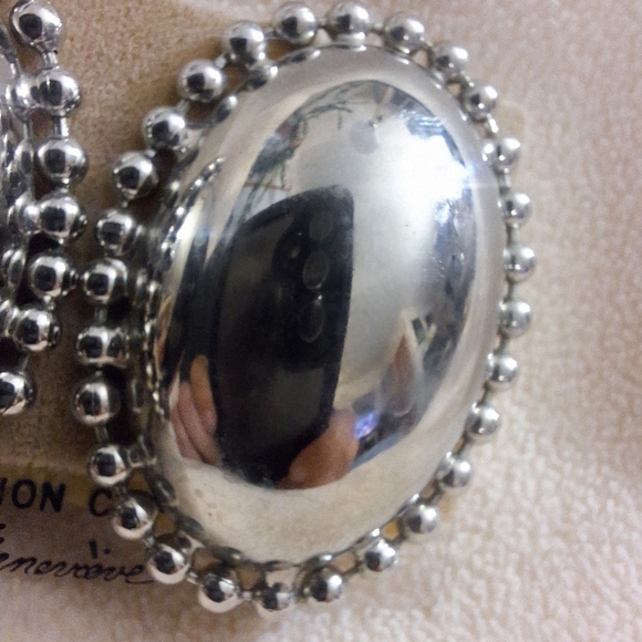 Genevieve silver tone large oval clip on earrings - Picture 2 of 4